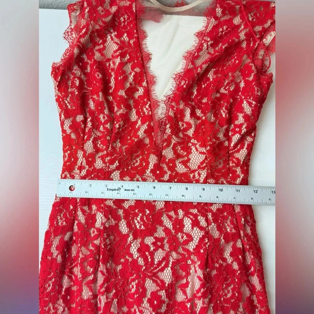 Aidan Mattox Floral Lace Mesh Deep V-Neck Maxi Dress Size 2 Regency-core - Picture 12 of 14